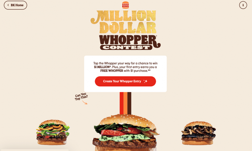 Burger King - Million Dollar Whopper Sweepstakes